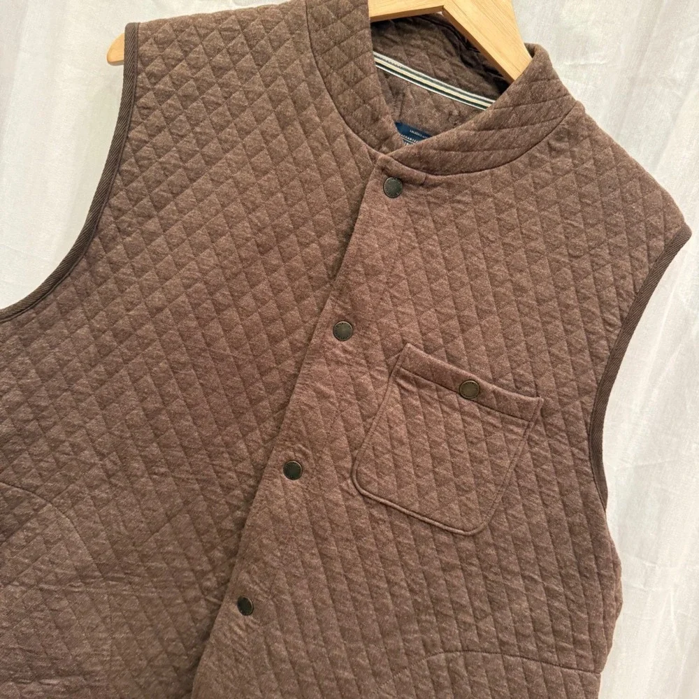 Pendleton Brown Quilted Diamond‎ Pattern Vest Snap Front Pocketed Collarless L
